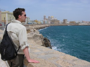 Staring across the waves at Cadiz, Spain