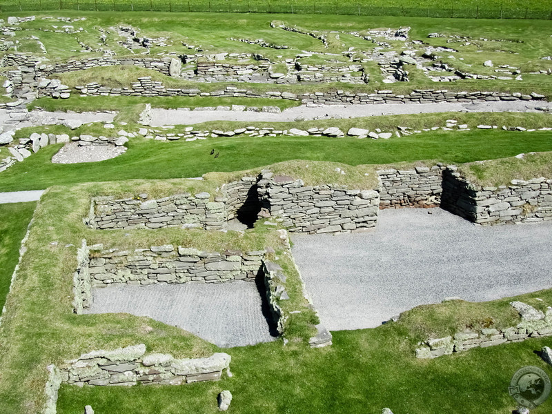 Aerial View of Norse Longhouses at Jarlshof, Shetland