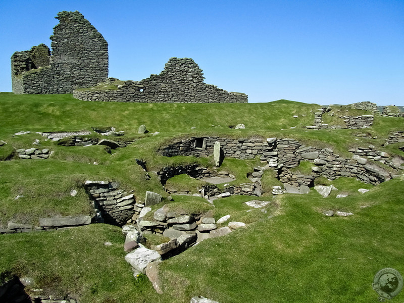 View of the Stewart Mansion and Bronze Age Structures at Jarlshof