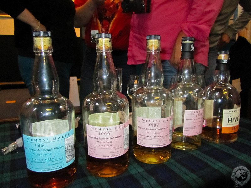 The tasting line-up of Wemyss Malts