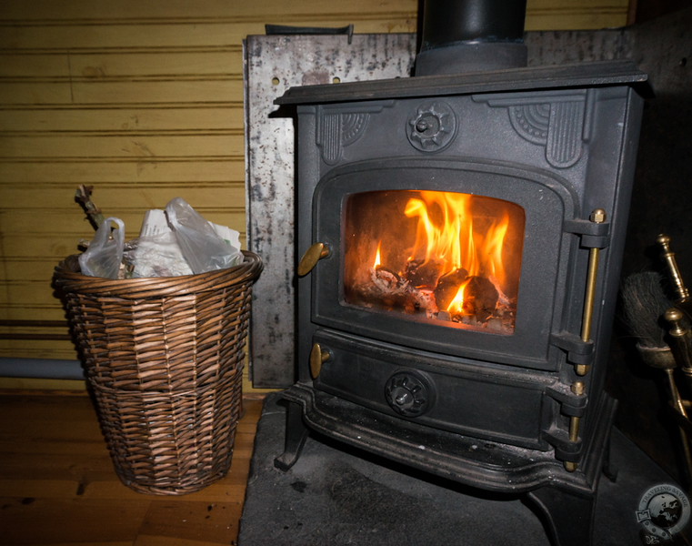 Gitana's wood stove heats up the roulotte