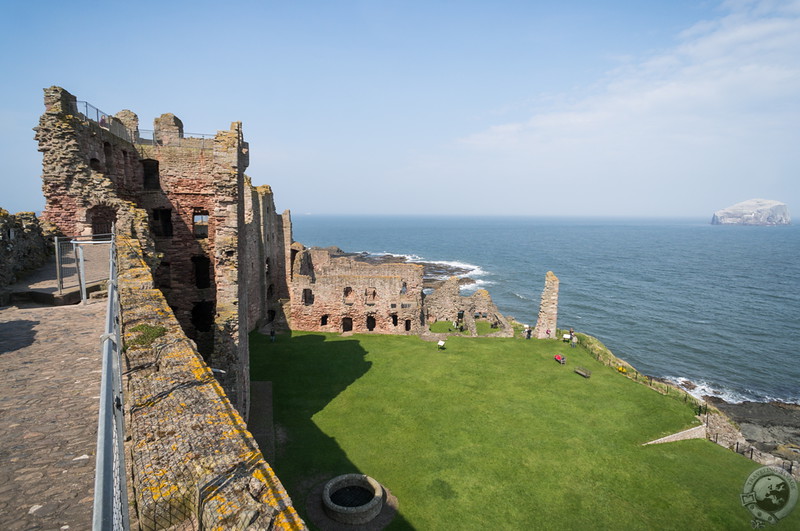 Atop the Tantallon Castle's walls