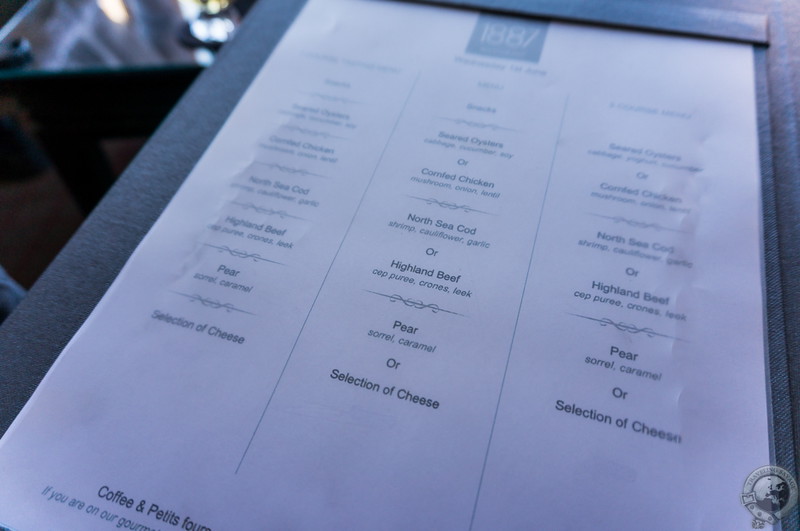 The day's menu at 1887 Restaurant