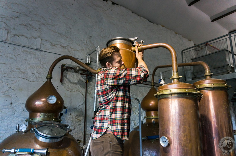 Jeff puts the gin basket on the lyne arm