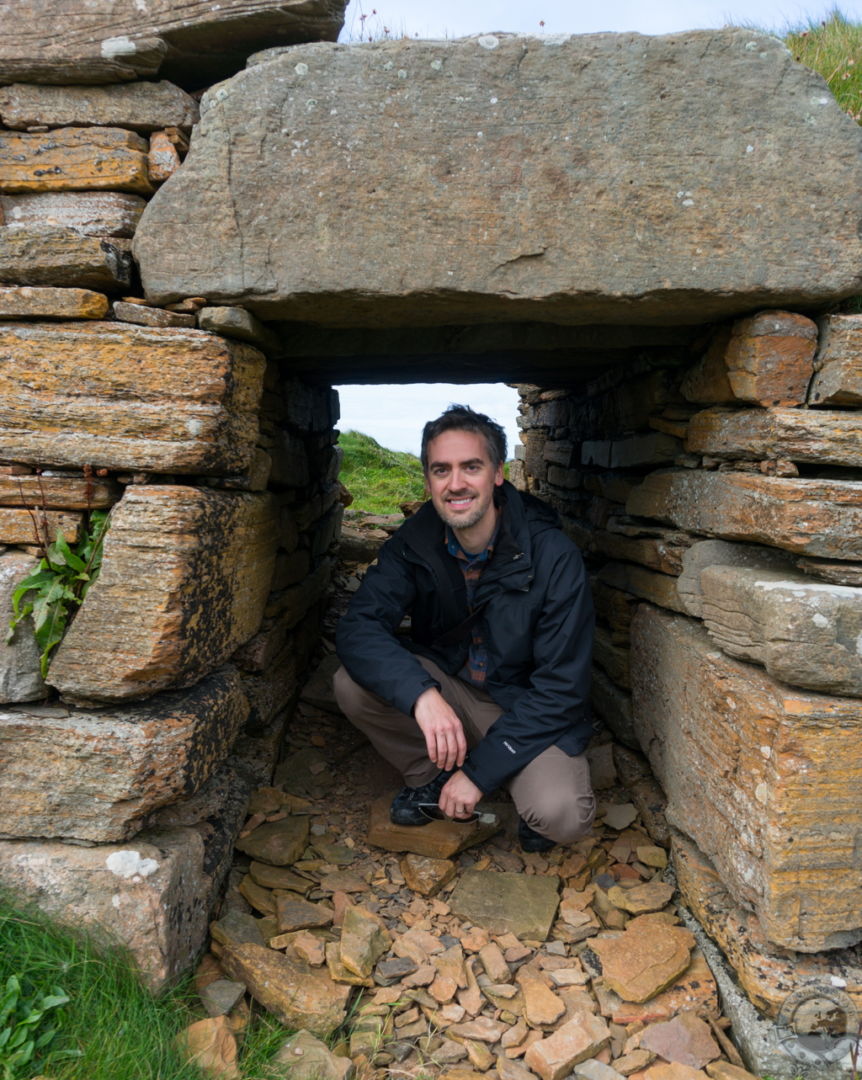 Traveling Savage at the Broch of Borwick, Orkney Islands
