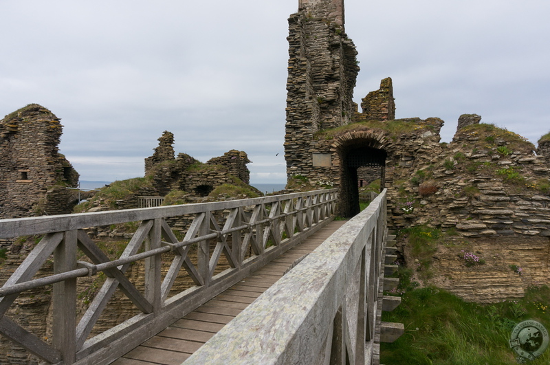 Crossing the bridge to Castle Sinclair Girnigoe